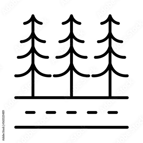 Road-Trip Isolated Silhouette Solid Line Icon with road-trip, adventure, driving, pine-trees, road Infographic Simple Vector Illustration