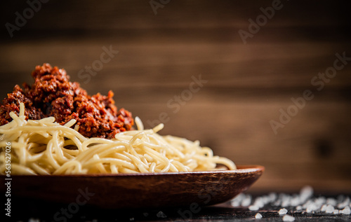 Homemade spaghetti bolognese in a plate. 