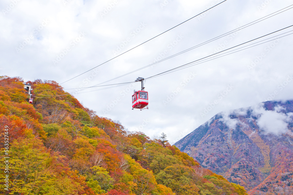  Cable car and tourist at Akechidaira plateau in autumn, Nikko, Japan.