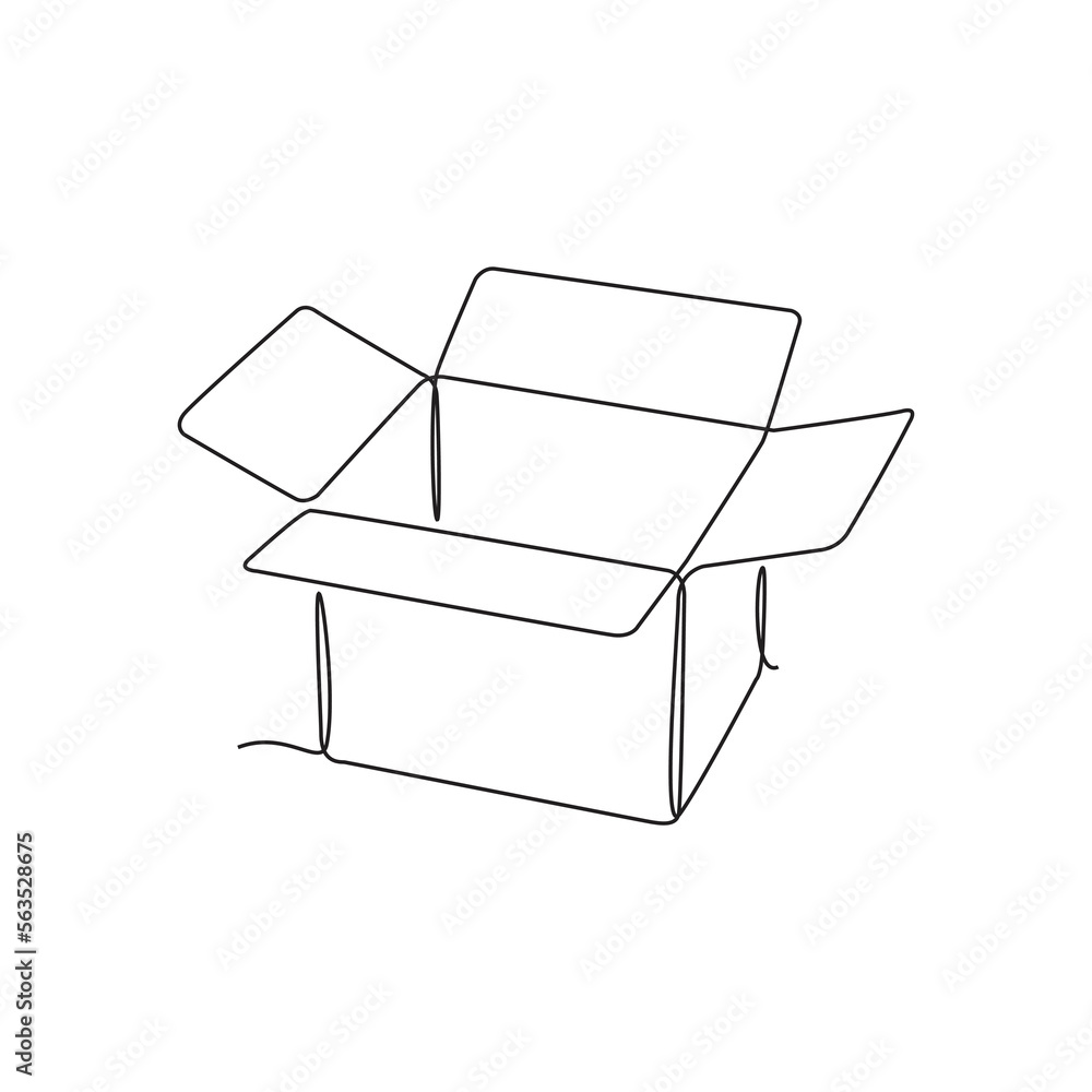 Continuous one line drawing of a cardboard box. Online shopping concept