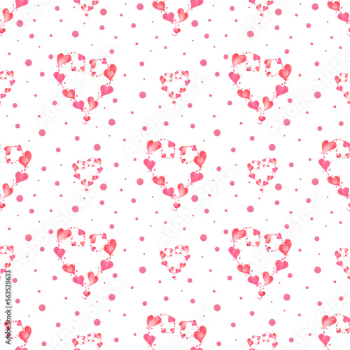 Watercolor seamless pattern of romantic decorative elements. For postcard, poster, scrapbooking, invitations, background, prints, wallpaper, fabric, textile, wrapping.