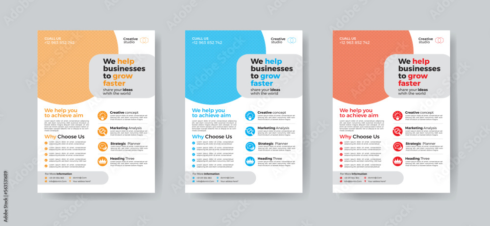 Corporate business flyer template design set with blue, orange, red and yellow color. marketing, business proposal, promotion, advertise, publication, cover page. new digital marketing flyer set. Corporate business flyer template design set with blue, orange, red and yellow color. marketing, business proposal, promotion, advertise, publication, cover page. new digital marketing flyer set.