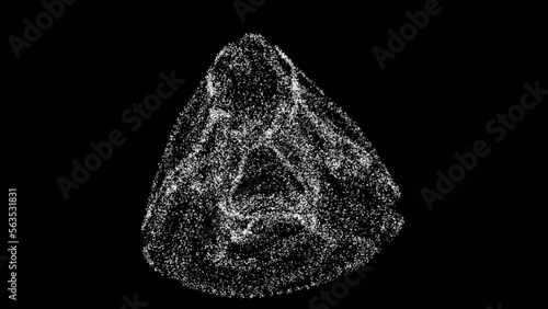 3D ancient decoration consisting of small particles rotates along 3 axes 60FPS. Science historic concept. Tutorial Video. Abstract backdrop for logo, title, event, concept, presentation. 3D animation.