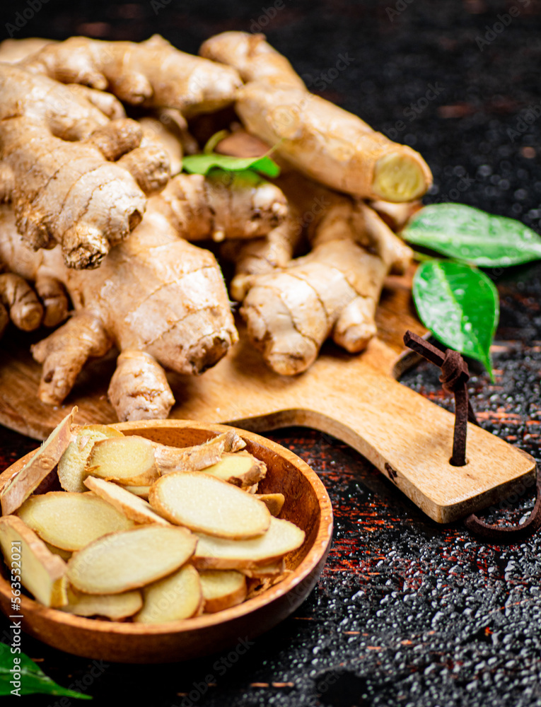Pieces of fresh ginger on a plate. Pieces of fresh ginger on a plate.