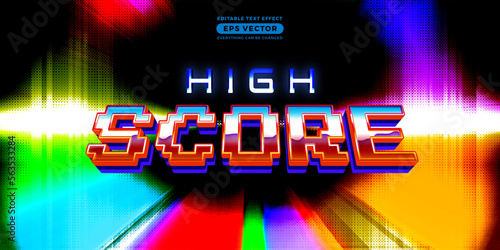 High score editable text style effect in retro look design with experimental background ideal for poster, flyer, logo, social media post and banner template promotion