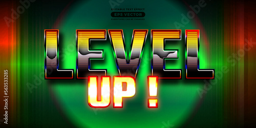 Level up editable text style effect in retro look design with experimental background ideal for poster, flyer, logo, social media post and banner template promotion