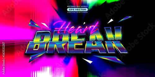 Heart break editable text style effect in retro look design with experimental background ideal for poster, flyer, logo, social media post and banner template promotion