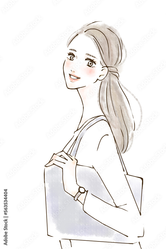 出勤する人物のイラスト 笑顔