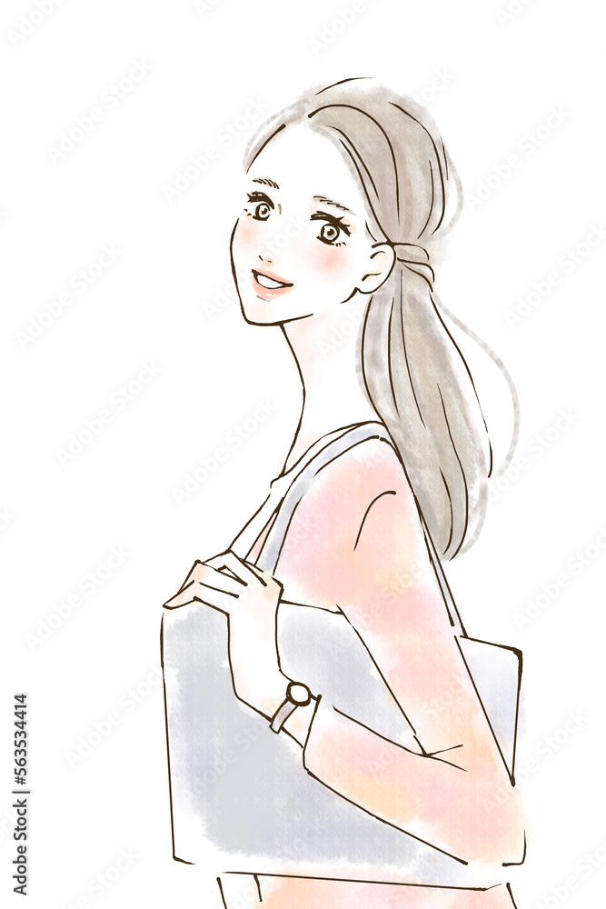 営業活動で出かける女性のイラスト 楽しい 前向き