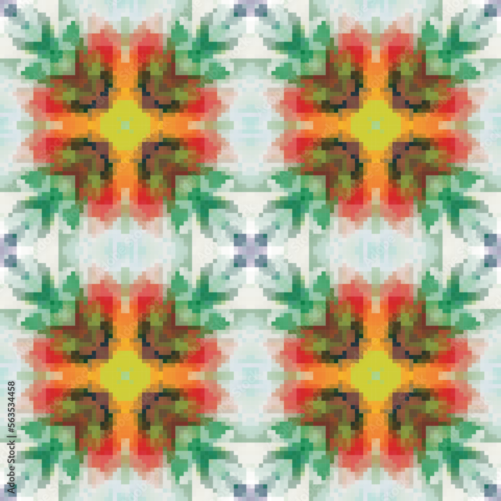 Pixel mosaic seamless pattern design, Repeat textile design. Fabric print