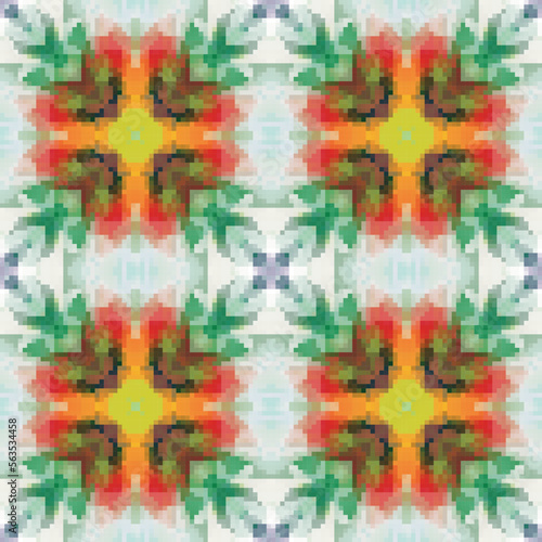 Pixel mosaic seamless pattern design, Repeat textile design. Fabric print © Cubydesign