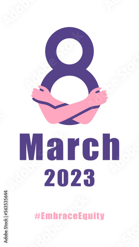 International womens day concept poster. Embrace equity woman illustration background. 2023 womens day campaign theme - EmbraceEquity