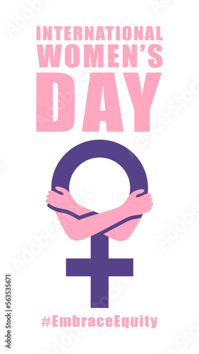 International womens day concept poster. Embrace equity woman illustration background. 2023 womens day campaign theme - EmbraceEquity