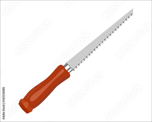 Vector Illustration Hand Pruning Folding Saw isolated. Carpentry hand tools. This saw is used to cut a wide range on the large end of wood thicknesses or trim live shrubs and trees.