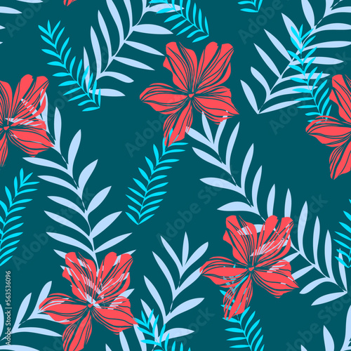 Hawaiian Aloha Shirt seamless background pattern,bright illustration for textile,fashion design,summer accessories,home interior decoration,spring floral wallpaper,cover design,botanical print.