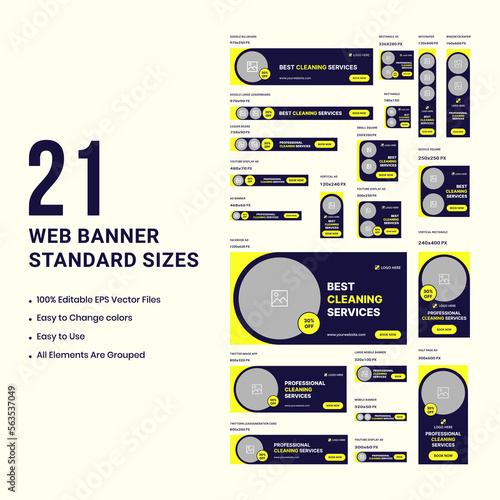 
Laundry business social media cover banner design template. Business promotional cleaning services banner for social media posts Template. Cleaning service web banner design template.