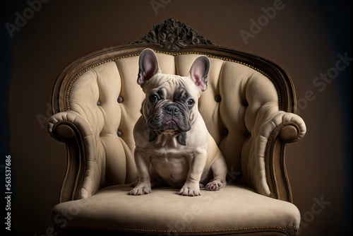 French bulldog portrait sitting in armchair (ai generated)