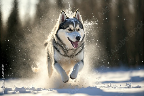 Siberian Husky playing in the snow  Ai  generated 
