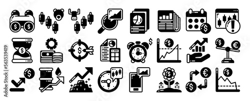 stock market and trading Icon set. vector illustration for web, computer and mobile app. solid style icon