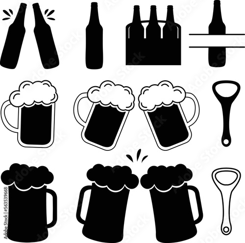 Black drinks & beverages icons set. Beer icons