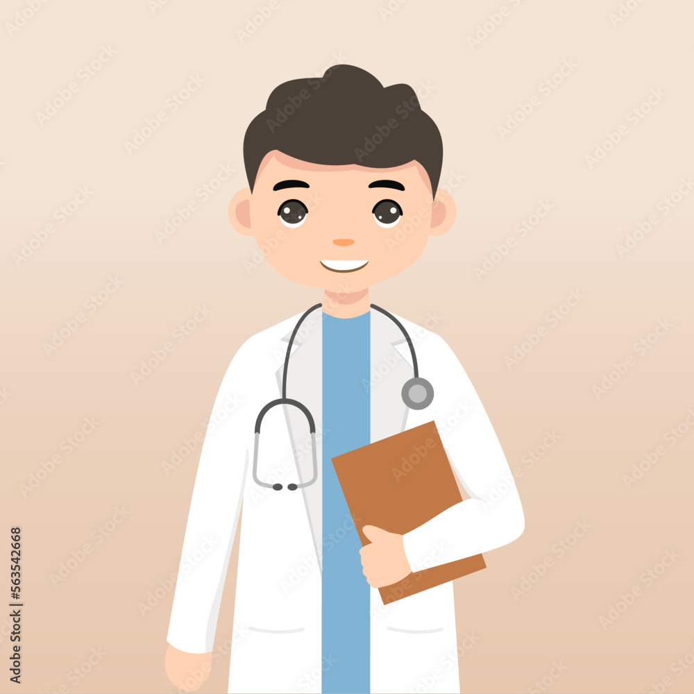 Front view animated character. Doctor character creation with face emotions, poses and gestures. Cartoon style, flat vector illustration.Isolated on white.Male doctor. 