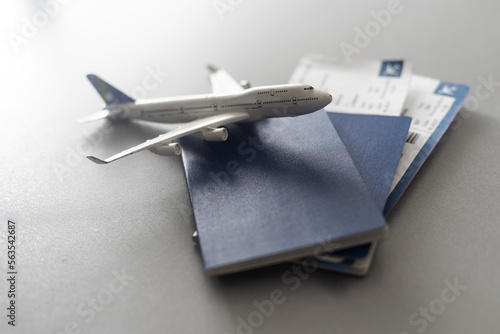 Wallpaper Mural Airline tickets and documents on wooden table, top view Torontodigital.ca