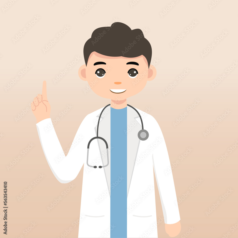 Front view animated character. Doctor character creation with face emotions, poses and gestures. Cartoon style, flat vector illustration.Isolated on white.Male doctor. 