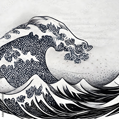 Photo The great wave of Kanagawa drawing3 tattoo pattern of waves in the wind simple s