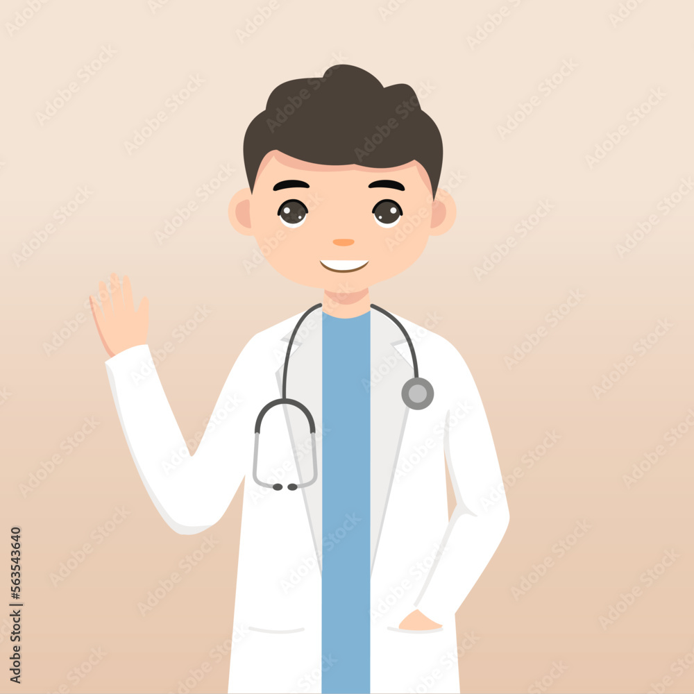 Front view animated character. Doctor character creation with face emotions, poses and gestures. Cartoon style, flat vector illustration.Isolated on white.Male doctor. 