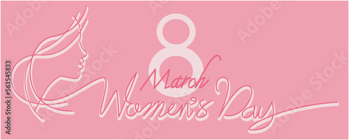 Women's day illustration. Simple hand drawing lettering for Happy women's day. March 8th celebration background, banner and graphic design. Vector illustration.