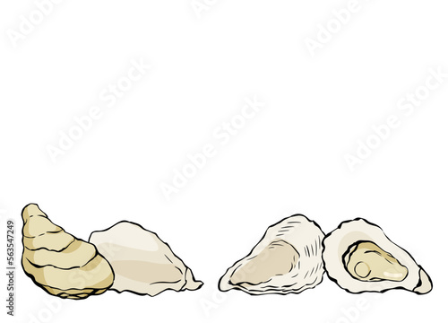 殻付き牡蠣のイラスト_横位置背景