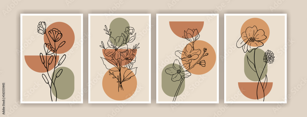 Boho aesthetic abstract botanical wall art poster prints. Scandinavian design, natural pastel colors. Bohemian collage wall prints. Mid Century Modern design. Plant posters vintage illustration.