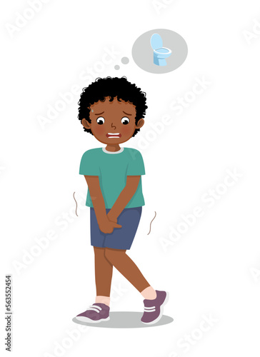 Cute little African boy need to pee holding urinary bladder want to go to toilet 