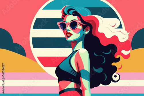 girl in bikini illustration vector generative AI 