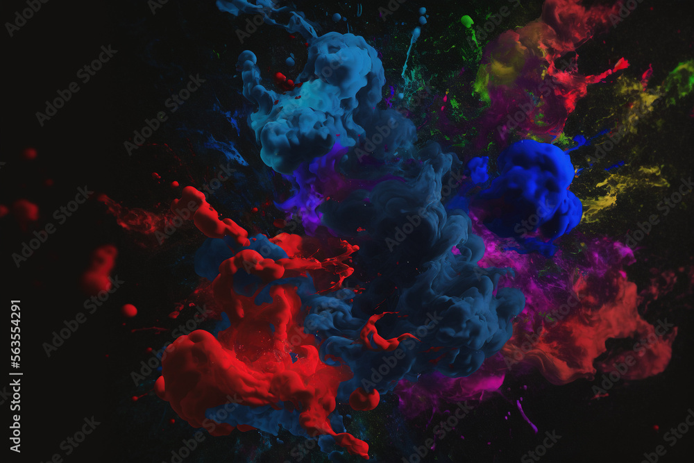 Fototapeta premium Splattered paint on a black background (Generative Art AI)