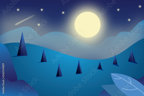 night landscape with moon flat illustration background vector design