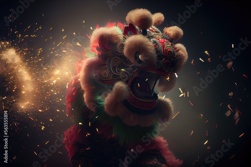 Lunar Chinese New Year Festival Lion Dance Celebration Background Image 