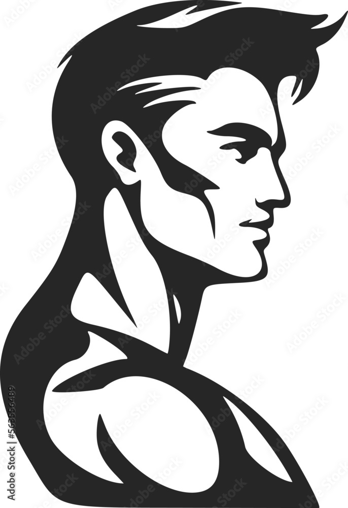 Universal Black and white logo with the image of a Muscled man. Good for the gym.