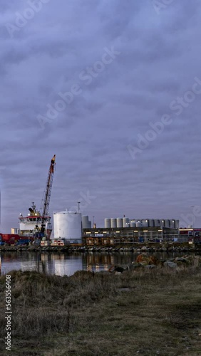 Timelapse, busy oil industry port photo