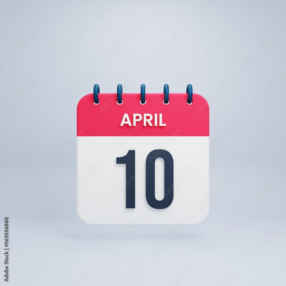 April Realistic Calendar Icon 3D Rendered Date April 10 April Realistic Calendar Icon 3D Rendered Date April 10