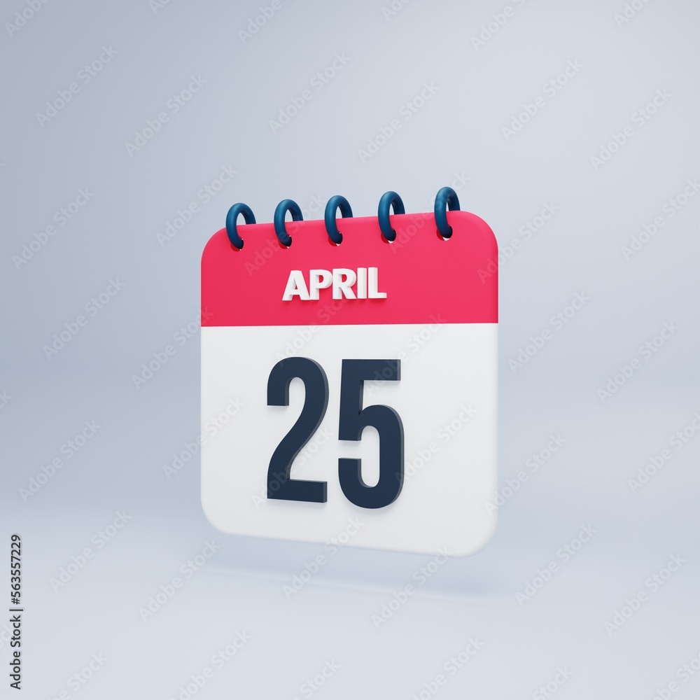 April Realistic Calendar Icon 3D Rendered Date April 25 April Realistic Calendar Icon 3D Rendered Date April 25