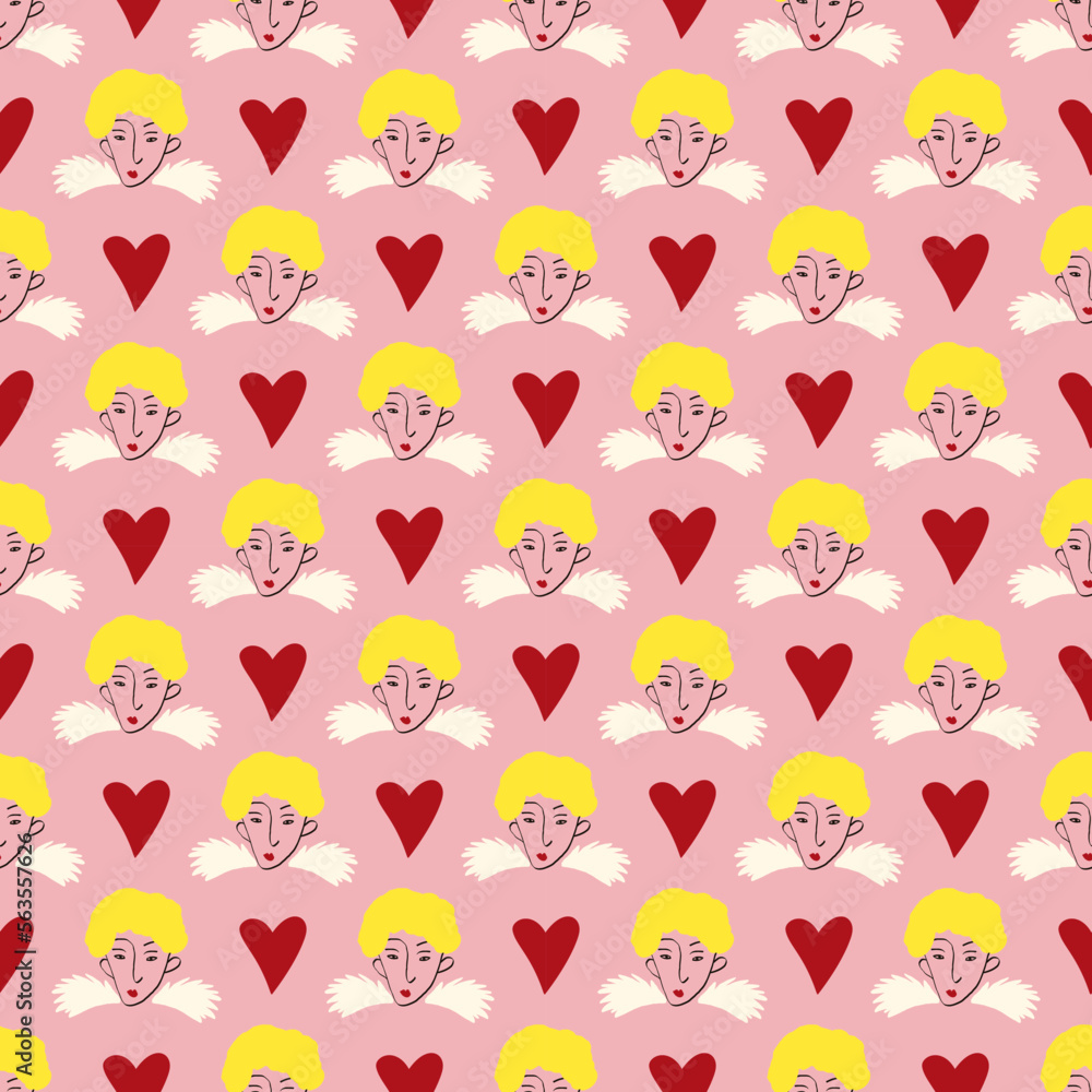 fancy angels and heart Valentines Day pattern. fancy angels and heart Valentines Day pattern.