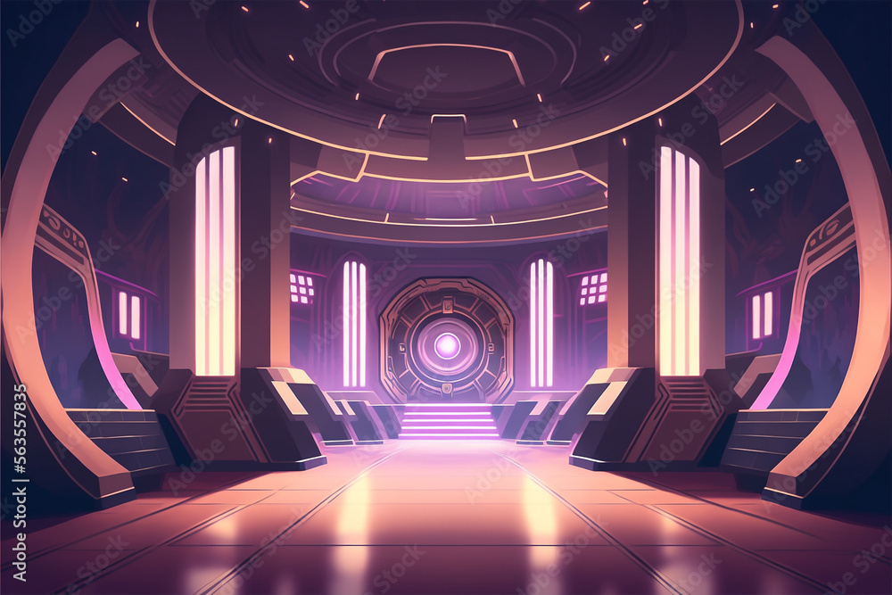 Futuristic Arena background illustration for game design. Abstract  background with futuristic sci fi empty stage. Corridor to energy core.  Video game asset Illustration Stock | Adobe Stock