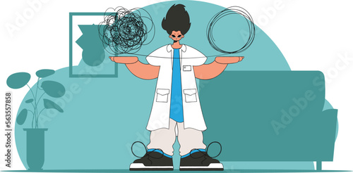 Help concept A person consumed by a sense of hopelessness and despair. The psychologist doctor unpacks a tangle of thoughts.