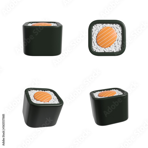 Maki sushi roll with fish on white background