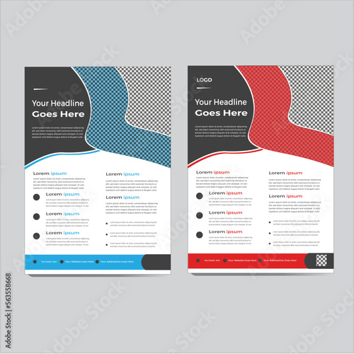 Modern red blue black and white color business flyers. clean corporate presentation advertisement informative business flyers. 