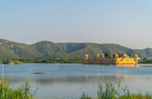 Panoramic sunset view of Jal Mahal (Water Palace) in Jaipur, India photo