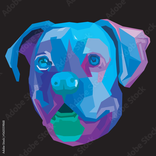 colorful pug head dog on geometric pop art style