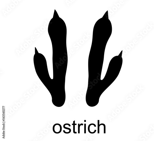 Ostrich footprint. Ostrich stamp. Foot print track icons vector set. Black and white. Isolated vector illustration. Black ink hand drawn logo emblem. Bird footprints