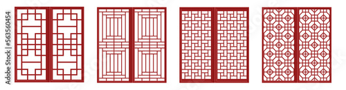 Photography Chinese Ornament Windows and Doors Pattern isolated on white background transpar